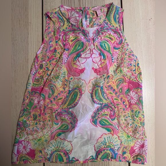 Lilly Pulitzer Iona Hotty Double Pink Silk Button Back Top- Size Small - Picture 1 of 5
